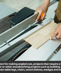 Dead On Precision Table Saw Tapering Jig For Killer Angle Cuts Using Heavy Duty Aluminum Guide Rails And Laser Engraved Scale Nailed It Angles With Bandsaw Compatibility And Quick Locking Knob Setup Smooth Sailing Through Woodworking Projects in use with angled wood.