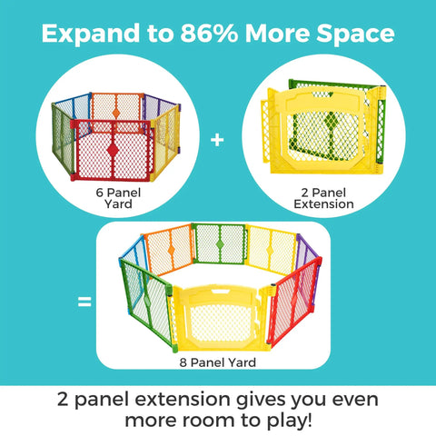 Colorplay 2 Panel Door Extension for Superyard Playpens 65.5 Inch Play Yard Expansion With Door displayed with 8-panel setup