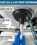 Adjustable Inboard Engine Flusher with Telescoping Shaft attached to hull with secure seal and leak-proof performance.