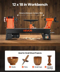 Benchtop Wood Lathe With 1 HP Motor, Variable Speed 150 To 3800 RPM, 12 By 18 Inch Work Area, Cast Iron Frame on workbench