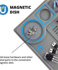 Removable Heat Resistant Silicone Soldering Mat With Magnetic Parts Tray and grid for electronic projects and repairs.