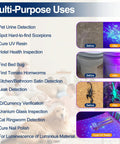 Multi-purpose uses of Compact 12 Led UV Black Light Flashlight That Tracks Stubborn Dog Stains And Catches Sneaky Scorpions Straight Up.