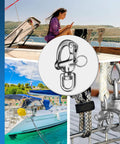 Built Tough 316 Stainless Steel Quick Release Snap Shackle Heavy Duty Marine Hardware For Boat Rigging And Towing 880 Pound Working Load 2 Pack close-up on sailboat rigging.