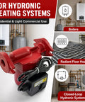 Top Shelf Hot Water Circulation Pump Replacement 103400 Hydronic Heating Boiler System for residential use, red cast iron housing, installed.