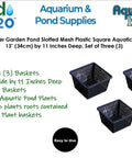 Three Pack 13 Inch Square Plastic Mesh Plant Baskets For Water Gardens, Aquaponics And Hydroponics