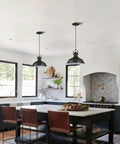 Three Pack Industrial Pendant Lights Black Metal Finish, Vintage Chandelier Ceiling Lamps For Kitchen Island