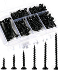 105 Piece Wood Screws Set With Black Oxide Finish And Phillips Drive, Six Sizes For Woodwork And DIY Projects