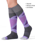 Merino Wool Womens Ski Socks 2 Pack Full Cushion Thermal All Day Cozy Winter Socks For Skiing And Snowboarding Reinforced Heel And Toe Rose And Purple Medium Size