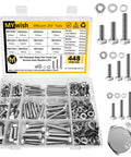Pro Grade 448 Piece M5 M6 M8 Screw Set With Hex Head Bolts Nuts And Washers In 304 Stainless Steel shown in storage case