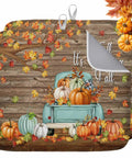 Thanksgiving Dish Drying Mat Set For Kitchen Counter, Pumpkin Harvest Maple Leaf Wood Grain Design, Absorbent Microfiber, 16x18 inches