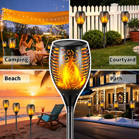 Outdoor Solar Torch Lights With 99 LEDs Realistic Dancing Flame Effect 43 Inch Tall Waterproof Pathway Lighting For Garden Patio Yard