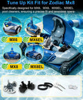 Replacement Tune Up Kit For MX6 MX8 MX6EL MX8EL Pool Cleaners With OEM Grade Parts Including Flex Power Turbine Drive Shafts Bearings Tracks And Directional Devices A B shown with cleaner parts