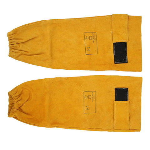 Rugged Cowhide Welding Sleeves For Men With Badass Spark And Spatter Defense Adjustable Buckle Soft Cotton Lining in yellow
