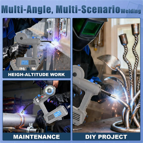 Get Heavy Duty AZZUNO 110V Handheld MIG Welder With 360 Rotating Torch Neck For Tons Of Flexibility And Smooth Flux Gasless Arc Welding In Tight Spots during multi-angle welding scenarios.