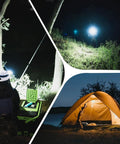 Adjustable Headlamp Bracket With Black Headlamp Strap And Hand Strap For Rechargeable LED Flashlights Outdoor Gear in use at night camping, fishing, and hiking.