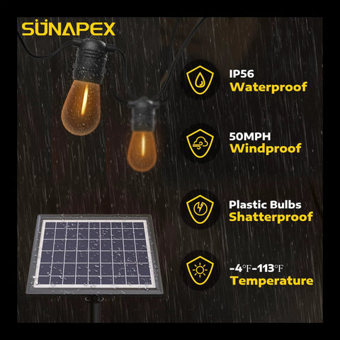 Outdoor Solar String Lights Waterproof 48Ft With Shatterproof Edison Bulbs For Patio Camping Backyard, Solar Powered