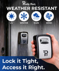 Beefy Outdoor Key Lock Box Wall Mounted With 4-Digit Code Heavy-Duty Weatherproof Key Safe shown in hand and mounted on wall.