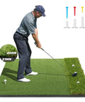Man practicing on Premium Dual Turf Golf Mat For Backyard And Driving Range Indoor And Outdoor Practice 5 By 4 Feet