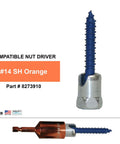 Sammys 8269957 75 Screw Swivel Threaded Rod Anchor with Climaseal Blue Coating next to compatible #14 SH Orange nut driver.