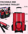 Rolling Cleaning Caddy With Wheels Large Capacity 40L 16 Inch By 13 Inch By 12 Inch Detachable Trolley with shoulder strap and 19 pockets