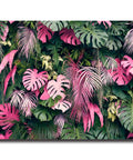 Tropical Monstera Banana Leaf Palm Leaf Wall Mural Five Panel Set 103 By 69 Inches with vivid green and pink leaves