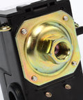 Heavy Duty Pressure Switch For Universal Air Compressor 95 To 125 Psi Range One Port 20 Amp showing metallic connection and robust design.