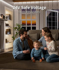 Family enjoying evening with Crazy Bright COB LED Strip Light 32.8ft 10m illuminating room, safe 24V use