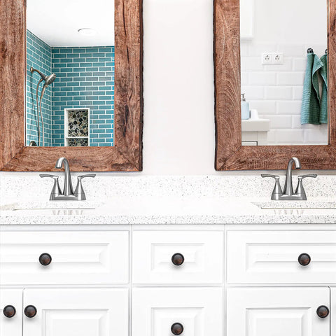 Bathroom vanity with oil rubbed bronze cabinet knobs and drawer pulls set 30 pack one and a quarter inch round door pulls and knobs for kitchen and dresser easy install durable hardware modern home decor