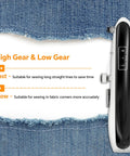 Side view of Portable Handheld Sewing Machine With Two Speeds Heavy Duty Mini Stitcher Kit And Storage Bag settings display