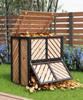 Beefy 115 Gallon Solid Wood Compost Bin with pull-out door and flip top lid for outdoor backyard, Canada spruce construction.