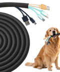 Split Wire Loom One Half Inch 50 Feet Braided Cable Sleeve for cable management and pet safe protection held by a dog