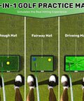 3 In 1 Golf Practice Mat Set With Instant Swing Path Feedback, Replaceable Mats And No Slip Heavy Duty Rubber Base, Portable