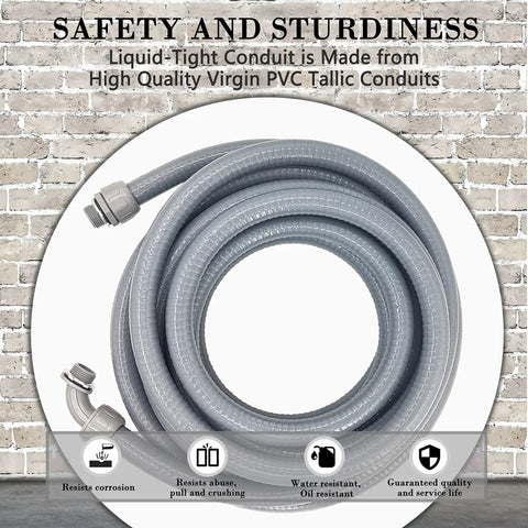 Liquid Tight Conduit Kit Half Inch 25 Foot Flexible Non Metallic Electrical Conduit Set with fittings, coiled view