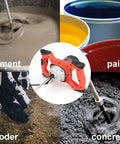 Super Powerful 2100 Watt Electric Handheld Portable Cement Mixer shown mixing cement, paint, concrete, and fodder.