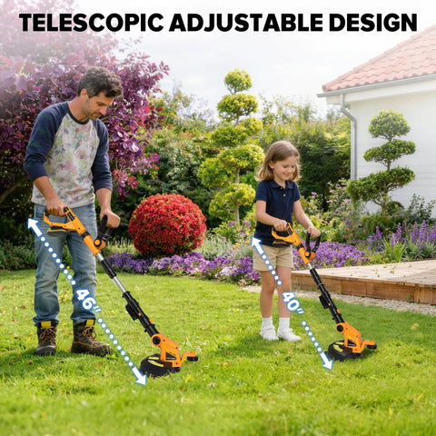Man and child using 12 Inch Cordless Weed Eater No Battery Included Compatible With 20V Max Battery Automatic Line Feed