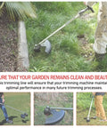 Person using a trimmer with Beefy 0.095 Inch Trimmer Line, 250 Feet Red Weed Eater String For Milwaukee 2725-20 in a garden.