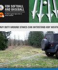 Beefy Heavy Duty Batting Cage Stake Down Kit For Secure 70 Ft Frames Zinc Galvanized Ground Anchors For Stability Display
