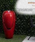 33 Inch Outdoor Vintage Cascading Antique Jar Water Fountain With LED Lights Red Finish for Garden Decor