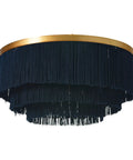Dope Navy Fringe Round Ceiling Light With Gold Rim, 13.75 Inch Semi Flush Mount, Modern Chandelier Vibe, hardwired