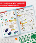 SolarFlower Ruby Ripple STEM Kit assembly guide with solar module, gears, and parts on white background