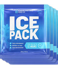 Performance Reusable Ice Packs For Lunch Boxes Lunch Bags And Coolers Four Pack Keeps Your Food Cold For Up To Twelve Hours Perfect For Camping Outdoors And Beach Trips, showing blue ice packs with snowflake design and 12-hour label.