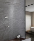 Rain Shower System With Waterfall Tub Spout In Brushed Nickel Two Function Shower Faucet Set With 12 Inch Rain Head