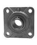 Front view of Single MUCF202 15mm I.D. Stainless Steel 4-Bolt Flange Ball-Insert Set-Screw Lock Wide Inner Ring M8 Fastener