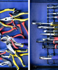 Heavy-Duty Plier Organizer Rack Set for tool boxes and chest drawers showing neat plier storage next to a disorganized pile