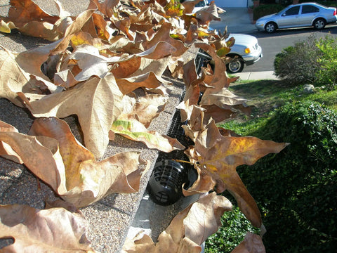 Debris Blocking Gutter Guards For Leaves And Pine Needles, 30 Feet Of Protection visible under fallen leaves on a roof.