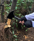 Beast Mode Full Tang Chopping Axe With Wooden Handle in use cutting tree in forest, outdoor bushcraft tool with sheath, 54HRC blade
