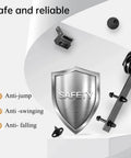 Safety features of 12 FT Double Door Sliding Barn Door Hardware Track Kit with basic J pulley, anti-jump, anti-swing, anti-fall.