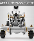 Close-up of the underside view of Heavy Duty 2 Ton Floor Jack With Safe Hydraulic Lift For Cars Portable Car Jack 4.9 To 11.8 Inch Lift 3800 Lb Capacity With Built In Safety Bypass Valve And Easy Maneuverability On Two Large Steel Casters TONDA showing steel structure and safety bypass system.