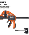 Speed Klamp 6 Inch Bar Clamp From Klein Tools With 300 Pound Clamping Force for one-handed operation, visible with V-pads.