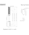 Diagram of Three Level LED Andon Tower Light With Buzzer For The Shop Floor Red Yellow Green Status Signals On Off Flash Control ABB Selector Switch And Mean Well Power Adapter Six Foot Plug And Play with dimensions and mounting bracket details.